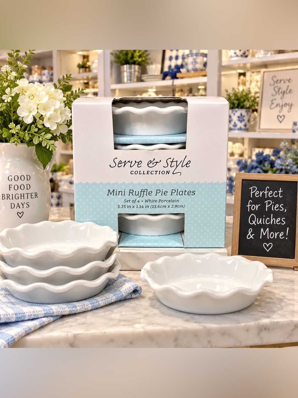 Serve & Style White Mini Ruffle Pie Plates - Set of 4 NIB
